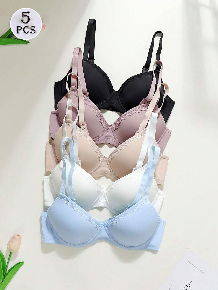 5PCS/Set Women's Seamless Lace Push Up Lingerie Bras
