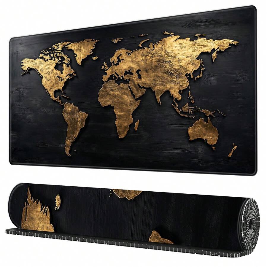 超大复古世界地图桌垫 - 大号 XXL，防滑橡胶游戏鼠标垫，适用于 PC 和笔记本电脑 - 柔软办公配件，桌面鼠标垫，地理爱好者的最佳选择 - 黑色 - 查看 1