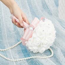 Artificial Wedding Bride Bouquet Handheld Bridesmaid Flower With Ribbon - Red Bean Paste Color - View 4
