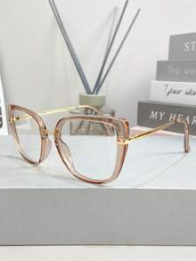 Novos Óculos de Moda Vintage com Lentes Planas Bicolores Estilo Olho de Gato Minimalista de Metal, Adequados para Mulheres, Homens, Uso Diário, Festa, Estilo de Rua, Casual ao Ar Livre, Personalizado