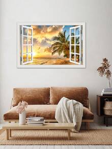 2 Pcs Removable Wall Murals Peel And Stick Waterfalls Window Scenes 3D Wall Sticker Vinyl Wallpaper Decorations For Bathroom Home Decor Art Stickers Personalised Stickers - Multicolor - View 6