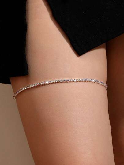 Women's Single Row Rhinestone Chain Thigh Chain, Minimalist And Practical Multifunctional
