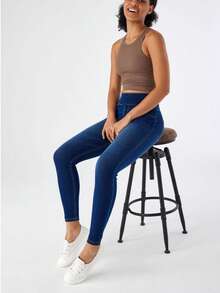 Jeggings For Women Tummy Control Pull On Stretchy Jeans High Waisted Skinny Jean Leggings With Pockets Casual - Dark Blue - View 2