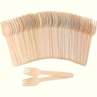 10 piezas/50 piezas/100 piezas de Tenedores de madera desechables de abedul para postres, tartas, helados, apropiados para la temporada de graduación, suministros de cumpleaños, bodas, restaurantes, utensilios para mesas de Acción de Gracias