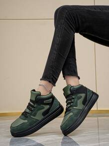 Women's Casual High-Top Sneakers With Anti-Slip Thick Sole, Breathable Comfort Outdoor Light-Weight Street Party Military Green Jogger Shoes