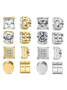 4 Pairs Stainless Steel Magnetic Stud Earrings, Fashion Cubic Zirconia Magnetic Non-Piercing Ear Clip For Men, Non-Piercing Puncture,Gold EarringsA Variety Of Styles, Free To Match Nostril Jewelry, Gifts For Friends Valentine's , Mom,Mother, Mother's Day, Gifts