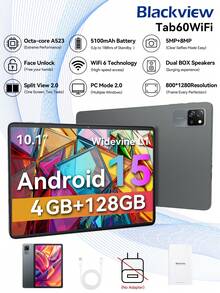 Blackview 10.1 英寸平板电脑 Android 15 Tab 60 WiFi A523 8 核 1.8Ghz/4GB RAM/128GBROM/WIFI6/BT 5.3/10.1 英寸 1280*800 高清显示屏/5100mah/Type-C/5mp+8mp 摄像头 - 灰色 - 查看 2