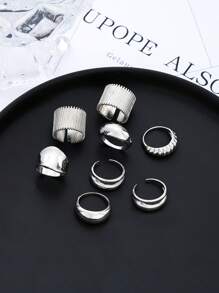 8pcs/6pcs/5pcs Simple Metal Chunky Jewelry Ring Set, Vintage Coin Style Rings For Women, Suitable For Beach, Dating, Daily Casual, Party Accessories
