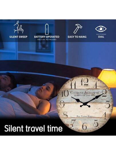 1pc 10 16 Inch Rustic Farmho Faux Wood Grain Large Wand Klok Battery Powered, Quiet Silent, Living Room, Bedroom, Kitchen, Country Cottage, Home Friends (No Included) Room Bedroom Dormitory Back To School view 8