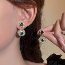 Europe And The United States Exaggerated Retro Palace Gorgeous Purple Double Round CZ Women's Crystal Earrings 1 Pair