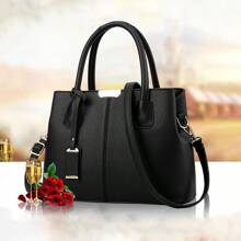 Black Elegant Tote Bag, Shoulder Bag, Soft Leather, Commuting, Travel, College Student Handbag, Gift For Girlfriend, Great Gift For Mother, Mother's Day Gift