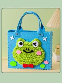 1 件手工制作的卡通动物毛毡手提包/零钱包，3D 贴花无纺布 DIY 工艺套件，缝纫纱线绘画，手工玩具，儿童益智玩具