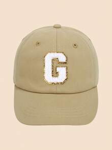 1Pc Toddler Kids Baseball Cap 1-5Y - Khaki Solid Adjustable Hat With A-Z Sequin Embroidered Letter Patches, Classic Brim Sun Protection Cap For All Seasons Daily Outdoor - Khaki - View 42