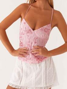 Women Y2k Sequin Cami Top Sexy V Neck Criss Cross Cute Sparkle Top Summer Going Out Tank Tops - Hồng - Xem 4