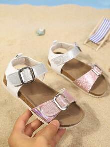 Girls' Colorblock Summer Sandals, Children's Fashion Casual Beach Shoes, Suitable For Daily Outings, Vacation And Travel - Baby Pink - View 1