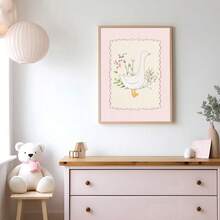 1/2pcs Unframed Pink Silly Goose Nursery Poster Canvas Print Neutral Minimalist Cute Farmhouse Animal Baby Girls Room Wall Art Decor Painting For Kids Room,Playroom,Bedroom,Modern Home Decoration - Multicolor - View 4