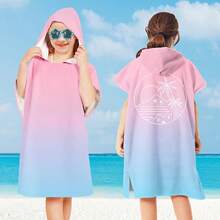1 件儿童/女孩连帽斗篷毛巾，速干超细纤维沙滩裹袍，美人鱼/渐变色/独角兽/火烈鸟设计