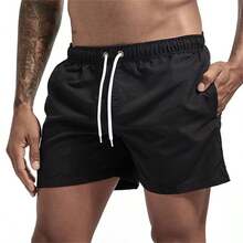 Mens Swim Trunks With Mesh Lining Side Pockets Solid Beach Shorts Quick Dry Lightweight Drawstring Board Shorts Summer Swimwear - White - View 11