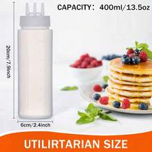 2pcs Multi-Purpose Kitchen Squeeze Bottles With 3-Hole Graduated Design - PE Material, Ideal For Sauces, Condiments & Baking - Includes White, Red And Amber Nozzles, Condiment Dispenser | Modern Kitchenware | Translucent Material, Soy Sauce Squeeze Bottle - White - View 8