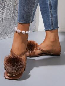 Ladies' Flat Sandals, Slippers, Leather Brown Vacation Storm, West Asian Style Ultra Light Slippers