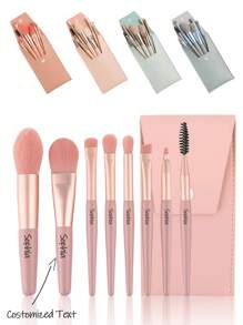 8pcs Customizable Mini Macaron Makeup Brush Set With Same Color Stylish PU Pouches - Portable, Fragrance-Free With Soft Nylon Bristles & Durable ABS Handles Includes Eyeshadow, Blush, Eyebrow, Concealer Brushes . Ideal For On-The-Go Beauty.Travel Brand Merchandise Wedding Favors