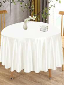 1pc Milky White Satin Round Tablecloth, Solid Color Smooth Fabric Table Cloth ,Wedding Happy Birthday Party Banquet Party Events 2025 New Year Party Home Decor Room Decor Table Decor Restaurant Decor Silky Smooth Washable Table Cover Table Runner, Perfect For Holiday Celebrations