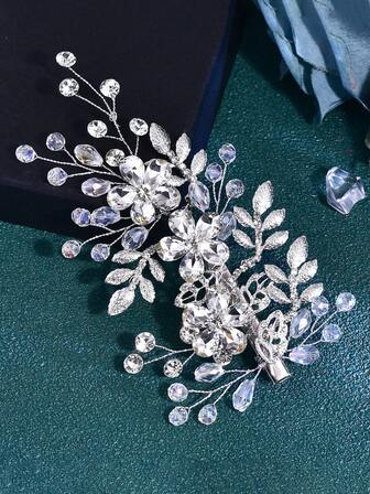 [母亲节] 1 件优雅法式水晶花发夹，奢华新娘发饰，用于婚纱装饰