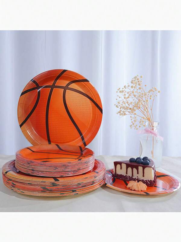 24 Stücke Set, Einweg-Pappteller aus Materialien, Basketball, Pappteller mit Sportmotiven, 7-Zoll-Pappteller, 9-Zoll-Karton, Einweg-Party-Mahlzeitenteller