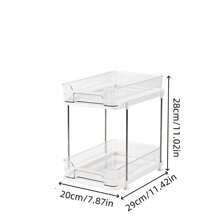 1pc Organizador de armazenamento de dois andares para cozinha, suporte para cosméticos transparente PET, caixa de armazenamento de gaveta de mesa multicamadas, adequado para penteadeira de banheiro, organizador de despensa de cozinha empilhável, organizador de armário de remédios com divisória deslizante