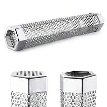 Ahumador de acero inoxidable para barbacoa, tubo de parrilla, filtro de malla perforada, gadget, generador de ahumado de pellets, caja hexagonal para especias ahumadas - Plateado - Ver 7