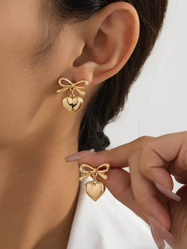 1 Pair Elegant Butterfly & Heart Shaped Pendant Earrings For Women, Gift For Mother's Day