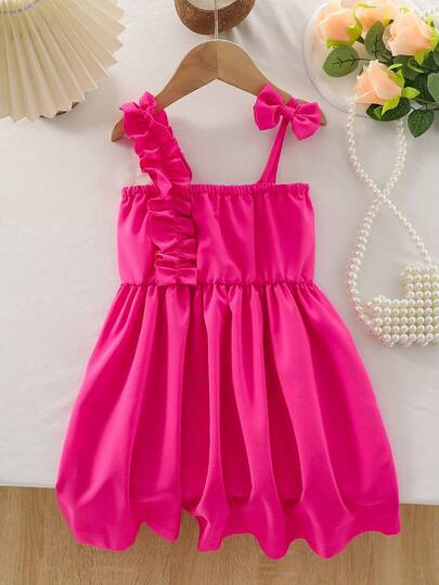 Young Girl Ruffled Bowknot Cami Dress