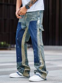 Pantalones de campana de pierna recta de mezclilla lavada, pantalones cargo casuales de múltiples bolsillos, jeans acampanados a la moda