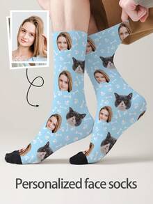 1 双定制脸部袜子、定制照片袜子、定制印花袜子、个性化搞笑脸部袜子、定制图片袜子、将任何脸部印在袜子上、周年纪念礼物、情人节礼物、生日礼物、结婚礼物、母亲节礼物