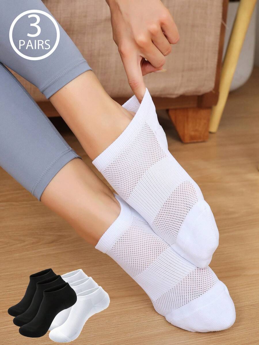 3 Pairs/Pack Premium Ankle Socks With Extra Cushioning - Breathable & Comfortable Polyester Blend, Ideal For Running, Hiking & All Sports, Machine Washable, White, All-Season Wear