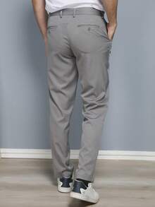 Men's Solid Color Business Suit Pants With Spandex - Grey - View 3