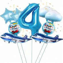 Blue Airplane Number 1-9 Themed Balloons For Movie, Flight, Birthday Party, Festival Decoration