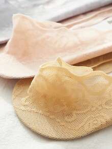 5 双袜子女士蕾丝隐形夏季透明短款隐形踝袜套装白色低帮硅胶防滑船袜（无纸卡） - 彩色 - 查看 5