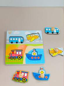 1pc Cartoon Wooden Jigsaw Puzzle Toy, Shape Matching Board, 3D Jigsaw Cognitive Game, Fruits, Animals, Vehicles Patterns, Colors Bright, Montessori Educational Toys, For Preschooler, Students, Teacher Supplies - Apricot - View 7