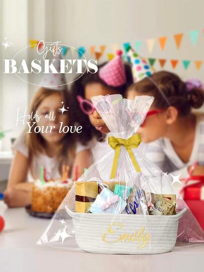1 pièce Panier cadeau personnalisé avec broderie personnalisée - Panier cadeau de forme ovale - Meilleur panier cadeau - Convient pour la fête des mères, la fête des pères, la fête des enfants, Thanksgiving, Noël, cadeau de naissance, retour à l'école
