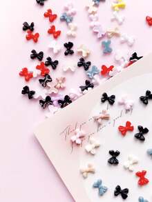 100 piezas de mini lazos para decoración de uñas, adecuados para primavera & verano, delicados & exquisitos, se pueden usar como decoración de uñas, joyería de uñas estilo japonés DIY, accesorios para uñas, mezcla de colores aleatorios, suministros para arte de uñas, gemas para uñas, dijes para uñas - Multicolor - Ver 3