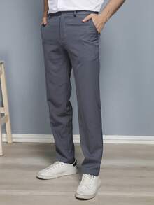 Men's Solid Color Business Suit Pants With Spandex - Dark Grey - View 4
