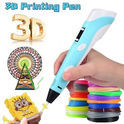 Alta Temp Pluma 3d Impresora Con Filamento Pla + Adaptador,3D Pen for Kids/Adults/Children ,DIY Juguete de dibujo 3D Herramienta de arte Regalo de cumpleaños/Navidad (3D-Printing Pen for 3D Drawing, Doodling, Arts, Crafts, Model Making) - 3D Pen with Display ,Blue