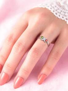 Elegant And Fashionable Personalized Birthstone Initial Letter Name Ring, Meaningful Gift For Valentine's Day, Anniversary, Friends, Christmas, Thanksgiving, Women's Jewelry - Silver - View 4