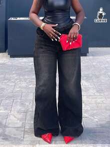 Women's Vintage Frayed Hem Loose Wide Leg Casual Boyfriend Style Jeans - Black - View 6