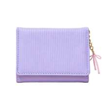 3-Fold Small Wallet In Candy Colors, Cute & Fresh PU Leather Purse, Girl Short Bifold Wallet With Bow Charm