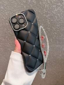 Funda de teléfono transparente de lujo con correa de muñeca con rhinestones, adecuada para iPhone 17 Pro Max/17 Pro/17 Air/17/16 Pro Max/16/16 Pro/16 Plus/16e/15/15 Pro Max/15 Pro/15 Plus/11/12/13/14 Pro Max/11 Pro/11 Pro Max/12 Pro/12 Pro Max/13 Pro/13 Pro Max/7 Plus/14 Pro/14 Pro Max/14 Plus, funda suave minimalista y creativa en color blanco