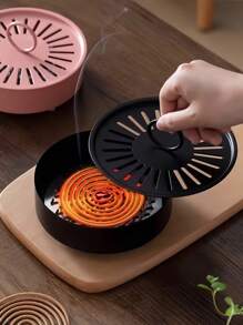 1 pièce Support de spirale anti-moustique en acier inoxydable avec couvercle, anti-brûlure, anti-incendie, support de plaque à encens anti-moustique, plateau de brûleur à encens d'intérieur