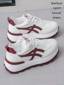 Women Leather Round Toe Lace-Up Platform Casual Sport Sneakers, Rubber Sole Waterproof Non-Slip Durable Lightweight Running Shoes, Versatile Daily Wear Casual Shoes For Spring Autumn