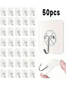 10/50pcs Nail-Free Wall Hooks, Ultra-Strong Adhesive, Versatile Storage Solution For Keys, Hats, Towels, Robes; Ideal For Entryways, Kitchens, Bathrooms, Bedrooms, And Offices; Compact, Sleek Design With Rust-Resistant Finish, Smooth Edge Protection, And No-Drill, Damage-Free Installation; Supports Daily Organization, Keeps Spaces Tidy, Maximizes Corner And Wall Space For Home, Dorm, Studio, And Workspace Needs - Multicolor - View 12